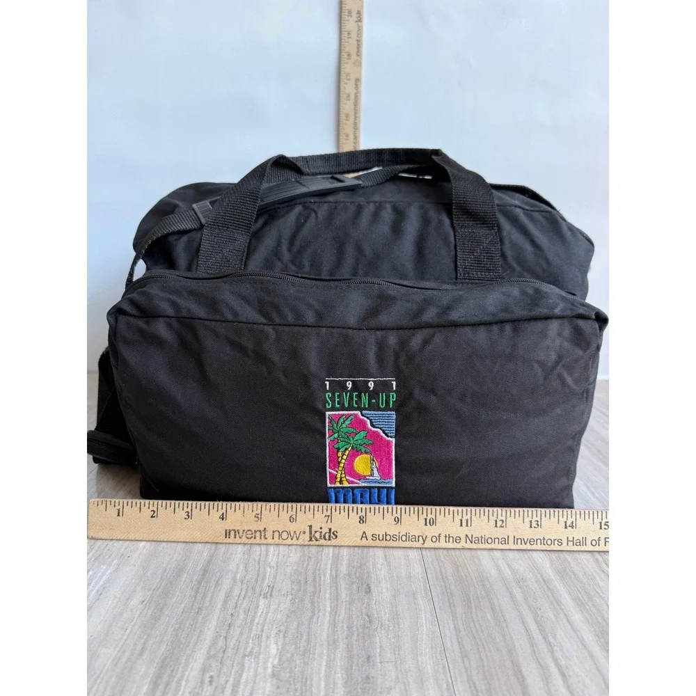 Rare Vintage 1991 Seven Up Maui Duffle Bag Black Y2K Travel Gym Weekender Retro